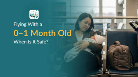Flying With a Newborn (0–1 Month Old): When Is It Safe? Parent holding a newborn at an airport before flying